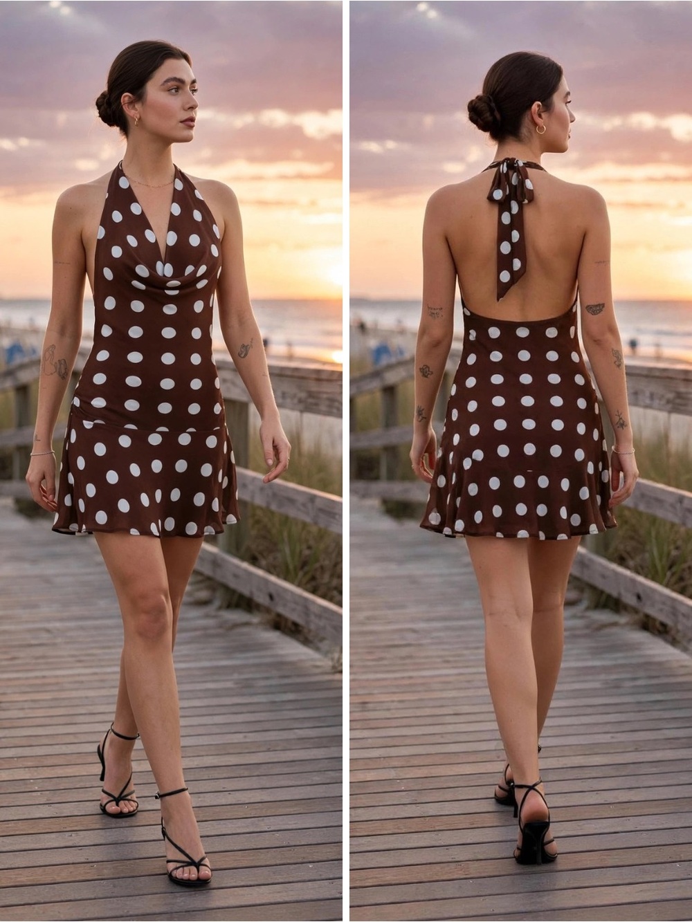 NWT Beverly and Beck Tate PacSun Polka Dot Cowl Neck Mini Dress Size Large